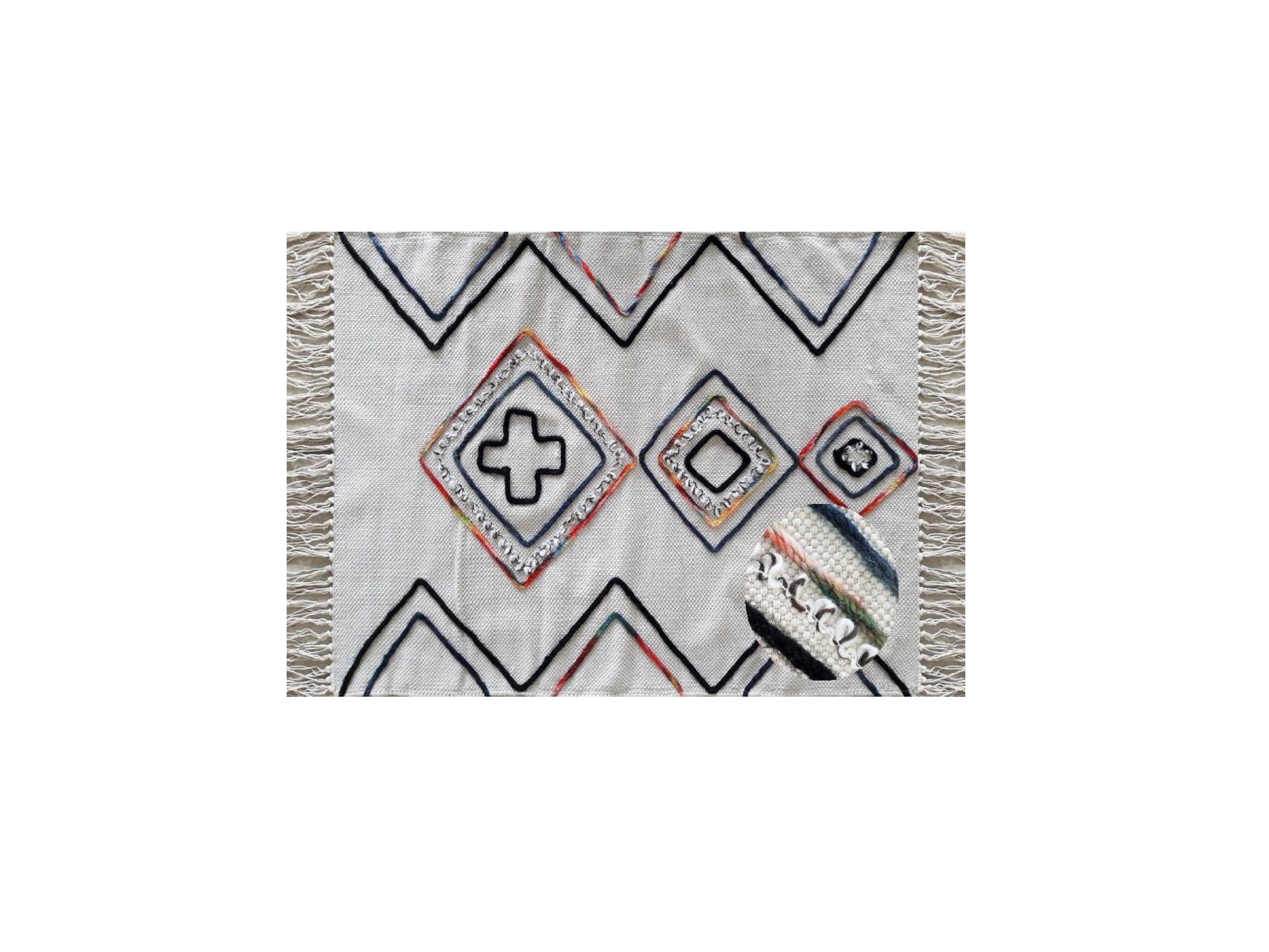Hand Wooven Cotton and Wool Rug - Ivory and Multicolor