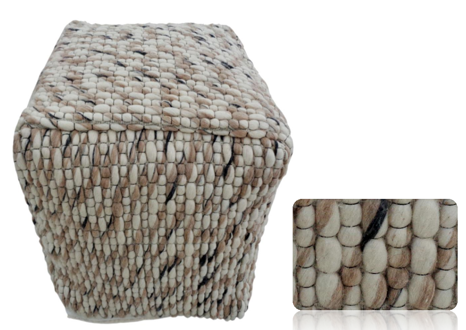Pouf - Canvas Fabric, Jacquard Weave, Brown / Ivory 